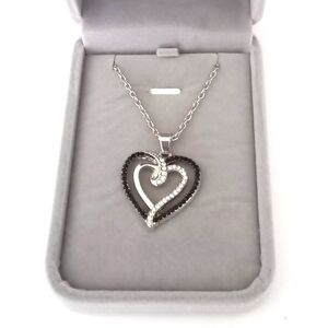 Necklace Silver and Black Heart Pendant in Jewelry Box
